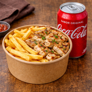 COLACIÓN POLLO A LA PLANCHA CON PAPAS FRITAS Y BEBIDA LATA O AGUA